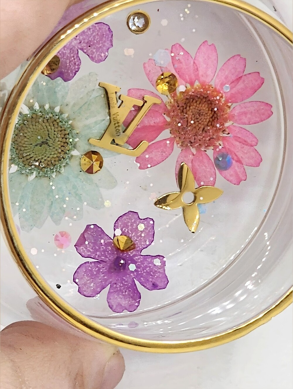 Floral Resin Trinket Dish with Gold Accent